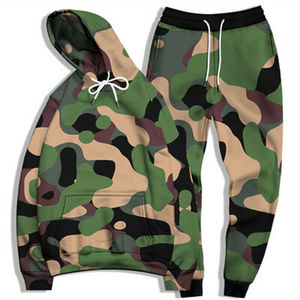 ชุดเซ็ตเสื้อฮู้ดและกางเกงจ็อกเกอร์ผ้าฟลีซลายพรางคุณภาพสูงสำหรับฤดูหนาว พร้อมเชือกผูกเอว รับผลิตแบบ OEM ขายส่ง - Product Image 2