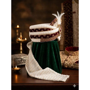 Turbante de Terciopelo Marrón para Novio |   Pagri de Boda India con Bordado Zardozi Dorado, Estilo Maharajá - Product Image 2