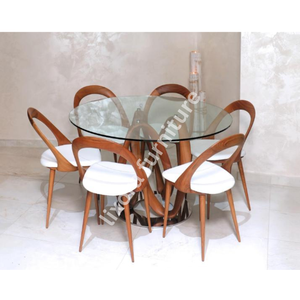 Luxury Handcrafted Solid Wood 6 Seater <b>Dining</b> <b>Table</b> Set Premium Walnut Finish <b>Round</b> <b>Table</b> Set - Product Image 5