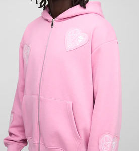 Survêtements de fabrication en gros, coupe oversize et carrée, zippés, avec jambes extrêmement larges et appliques en forme de cœurs - Product Image 3