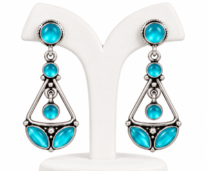 Pendientes Colgantes con Aspecto de Plata Oxidada Azul, Nueva Llegada |   Joyería Geométrica Tribal Boho India para Mujer, Venta al por Mayor - Product Image 1
