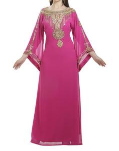 Yellow Beaded Neck Floor Length <b>Women</b> Modest Long Sleeve Regular Fit Polyester Material Middle East Prayer <b>Abaya</b> Plus Size - Product Image 3