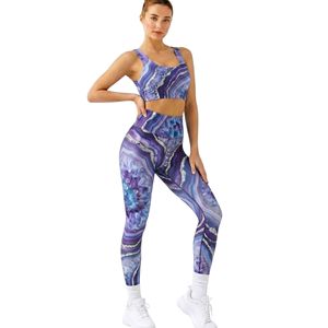 Conjuntos de Yoga para Mujer con Diseño de Mármol Azul, Ropa Deportiva Duradera de Nailon y Spandex Premium, Resistente a la Decoloración y que Absorbe la Humedad - Product Image 1