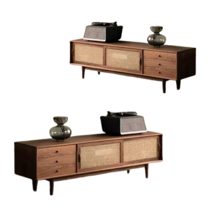 Meuble TV pour le salon au design moderne en bois de teck et rotin équipé de tiroirs de style classique - Product Image 6