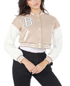 Top Trending Custom Logo Embroidery Letter Women's Varsity <b>Jacket</b> <b>Long</b> <b>Leather</b> Sleeves Breathable Wool Winter Wholesale <b>Jacket</b> - Product Image 1