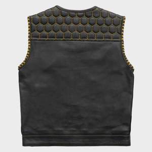 Chaleco de Motocicleta de Cuero con Diseño Paisley Dorado Acolchado Honey Grill de Mens Hunt Club - Product Image 3
