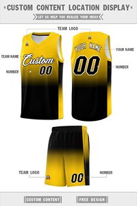 Conjunto de Uniforme de Baloncesto Sublimado Personalizado, Unisex para Adultos, Amarillo y Negro Degradado, Cuello en V, Sin Mangas, Malla Transpirable - Product Image 4