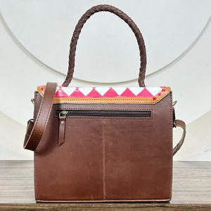 Sac à main en cuir de vachette à carreaux rose et blanc de style occidental pour femmes, sac à bandoulière à main avec poignée tressée - Product Image 5