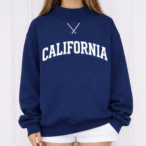 เสื้อสเวตเชิ้ตคอกลมพิมพ์ลายตัวอักษร California สำหรับผู้หญิง ผ้าฝ้ายถัก สวมใส่สบายๆ ในฤดูใบไม้ร่วง ดีไซน์โอเวอร์ไซส์ โลโก้ด้านหน้า - Product Image 1