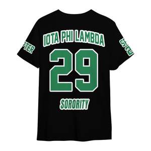 Camiseta Negra Iota Phi Lambda con Cuello Redondo, Estilo Capítulo Personalizado, Unisex, Inspiración Griega, Manga Corta, Informal - Product Image 6