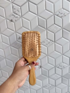 High Quality Handmade Hand Tooled Leather Wooden Hair Brush With Carved Floral Design For Scalp Massage Rectangular Shape - Product Image 4