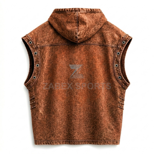 Chaleco con Capucha sin Mangas de Mezclilla Lavada al Ácido para Hombre, Estilo Vintage, Ropa Casual Urbana, OEM ODM Personalizado en Zabex Sports - Product Image 2