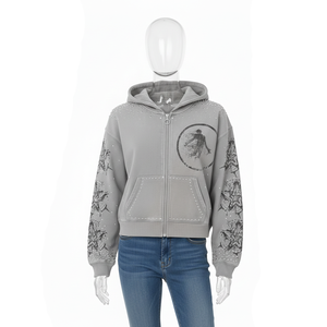 Hooded Zip-Up Sweatshirt Gray Unlined Design Loose Fit Unisex Casual Winter Wear 100% Cotton Knitted Fabric Anti-Pilling 460g - Product Image 4