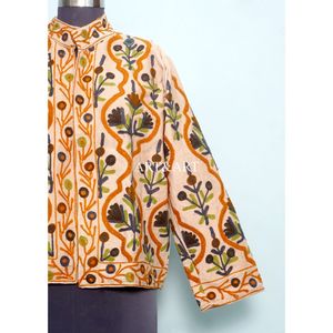 Chaqueta Mandarina Gruesa de Algodón 100% Hecha a Mano con Bordado Floral Estilo Indio Vintage, Ecológica, Transpirable y de Secado Rápido para Mujer - Product Image 2