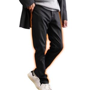 Pantalones de Algodón Negros para Hombre, Cintura Elástica, Color Sólido Informal, Transpirables, Tejidos, Corte Recto, Cómodos para Uso Diario - Product Image 1