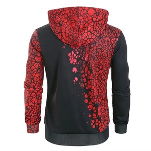 เสื้อสเวตเตอร์มีฮู้ดทรงสลิมฟิตสำหรับผู้ชาย สีแดงพิมพ์ลายสีดำ โพลีเอสเตอร์ ชุดลำลองสำหรับฤดูใบไม้ร่วง - Product Image 5