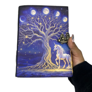 Diario Grimoire de Cuero Genuino con Encuadernación Térmica, Árbol de la Vida, Luna, Unicornio, Libro de Hechizos de las Sombras, Regalo - Product Image 2