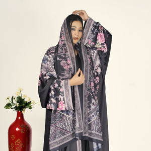 Abaya Premium Ligera con Estampado Floral y Pañuelo a Juego, Kaftán Árabe de Lujo para Mujer, Ropa Islámica Modesta - Product Image 3