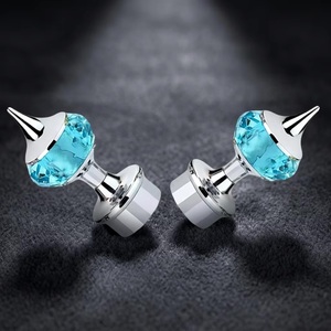 Modern Aqua Crystal <b>Curtain</b> Finials with Silver Metal Base and Cone Top Design - Product Image 1