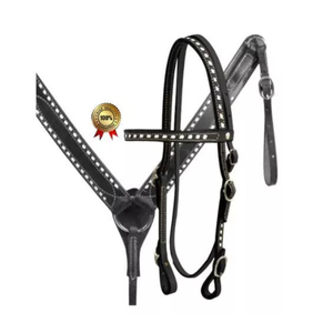 Conjunto de cuello y cabeza de cuero occidental de alta calidad, conjunto de tachuelas duraderas cosidas Buck blanco - Product Image 1