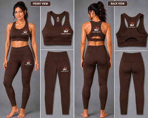 Ensemble de yoga pour femmes WARPRO INDUSTRY, haut court marron, leggings taille haute, ensemble de vêtements de sport 2 pièces, couleur unie, logo brodé - Product Image 4