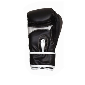 Gants de boxe en cuir à lacets, équipement d'entraînement professionnel pour adultes, noir avec bande argentée - Product Image 3
