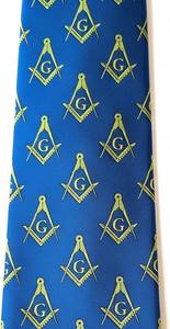 Cravate maçonnique avec motif équerre et boussole - [Bleu et Or] Fabriquée en polyester, motif équerre et boussole maçonniques - Product Image 3