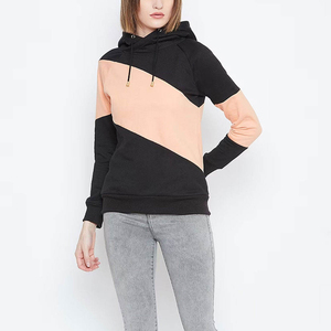 Sudadera con Capucha Personalizada para Mujer, Diseño Asimétrico con Bloques de Color, Algodón y Fibra de Bambú, Ropa Casual de Otoño, Manga Larga, Tejido de Punto - Product Image 1