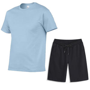 Men Casual Solid Color T-Shirt and Drawstring Shorts Set Summer Knitted Outfit Red - Product Image 3