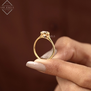 Elegant Yellow Gold Solitaire Diamond <b>Ring</b> Minimal <b>Thin</b> Band Engagement Wedding Jewelry Gift Supplier For Women Bridal Luxury - Product Image 4