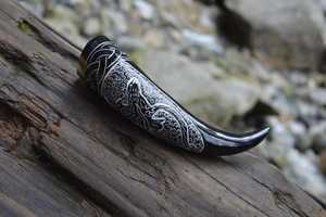 High Quality Eco-Friendly Viking Drinking Horn with Stand Handmade Polished Carved Animal Style Natural Craft for Wedding Home - Product Image 5