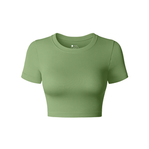 Tops courts pour femmes très vendus, pour la gym, le fitness, la yoga, entraînement, logo personnalisé, 100% coton, tissu jersey respirant - Product Image 3