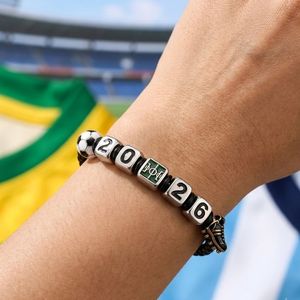 Bracelets de football personnalisés avec perles numérotées gravées, bracelet en cuir tressé pour souvenirs sportifs - Product Image 2