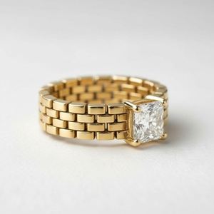 Princess Cut Moissanite <b>Mens</b> <b>Ring</b> 925 Sterling <b>Silver</b> Yellow Gold Plated Modern Square Engagement Band Minimalist Statement <b>Ring</b> - Product Image 5