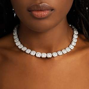 Princess Cut Diamond <b>Statement</b> <b>Necklace</b> 925 Silver Rhodium Plated Pavé Setting Geometric Luxury Party Unisex - Product Image 5