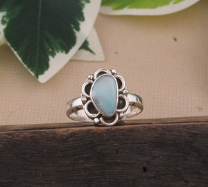 Anillo de Plata de Ley 925 con Engaste de Bisel para Mujer, Gema de Larimar, Hecho a Mano, Estilo Bohemio Clásico, Delicado, Solitario, Certificado, para Fiesta - Product Image 5