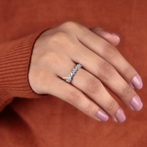 Marquise and Round Lab Grown Diamond <b>Wedding</b> Band 14K Gold Half Eternity Matching Stackable Bridal Anniversary Jewelry Supplier - Product Image 6