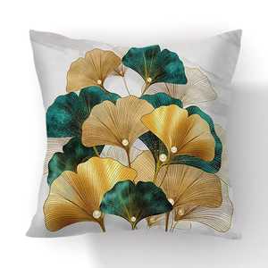 16 X 16 Inch Teal Gold Pillow Cover Soft Polyester Square <b>Cushion</b> with Ginkgo Biloba Plant <b>Leaves</b> for Sleeping Sofa Decoration - Product Image 2