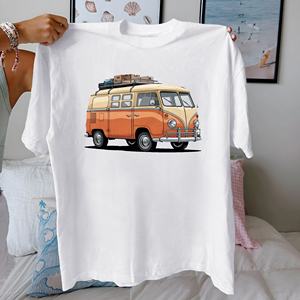 Aventure vintage illustration de van bicolore T-shirt confortable en pur coton pour femme - Product Image 1