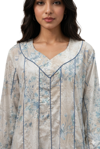 Vestido Casual de Seda con Estampado Floral, Manga Larga, Cuello en V, Vestido Maxi para Mujer - Product Image 4