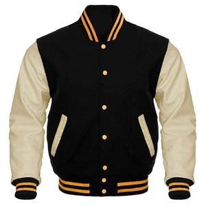 Veste de baseball pour homme en mélange de laine avec manches en similicuir de qualité supérieure, design classique, fermeture à boutons pression - Product Image 3