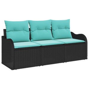 Juego de sofás de jardín de ratán sintético negro de 3 piezas con cojín - Product Image 2