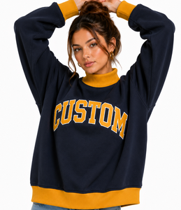 Manufacturer Custom Front Womens Reversible Mock Neck <b>Sweatshirt</b> Color Block Oversized Fleece Pullover <b>Embroidery</b> Casual - Product Image 1