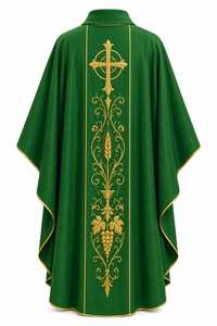 Casulla Bordada Católica, Casulla Bordada Personalizada para Iglesia, Casulla Católica Tradicional Verde - Product Image 3
