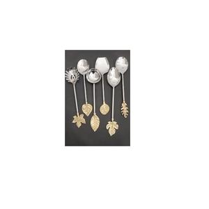 Ensemble de 6 cuillères à café en acier inoxydable avec manche en laiton en forme de feuille, compatibles lave-vaisselle, pour la décoration, le thé, les desserts, le mélange, les bars et les cafés. - Product Image 1