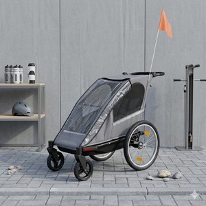 Remorque de vélo à cadre en aluminium TC-2024S bicolore avec tissu résistant à l'eau 600D, pliage facile - Product Image 5