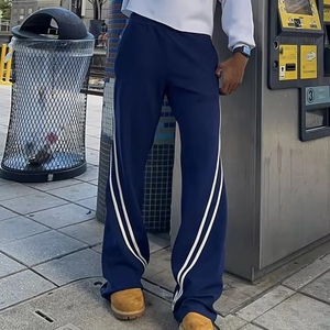 <b>Men's</b> Navy Blue Sweatpants Elastic Waist Side Stripe Casual Knitted Pants Midweight Breathable Spring Style - Product Image 3