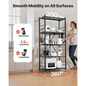 Étagère de rangement pliable à 5 niveaux, 32W x 14D x 72H pouces, 5 roues, pas d'assemblage requis, étagère métallique pliable, unité d'organisation - Product Image 3