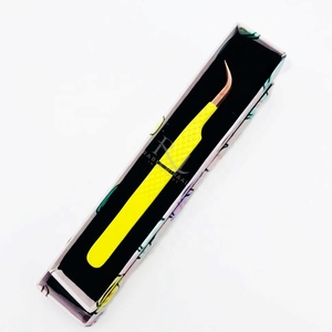 Pinza para Pestañas con Recubrimiento en Polvo Amarillo, Punta Curva, Punta de Plasma en Oro Rosa / Pinza Individual de Diseño Personalizado, Empaque en Caja Individual - Product Image 4