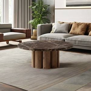 Table basse contemporaine B2B en bois massif et plateau en marbre pour salon, hôtels, hall, bar, villa, restaurant - Product Image 5